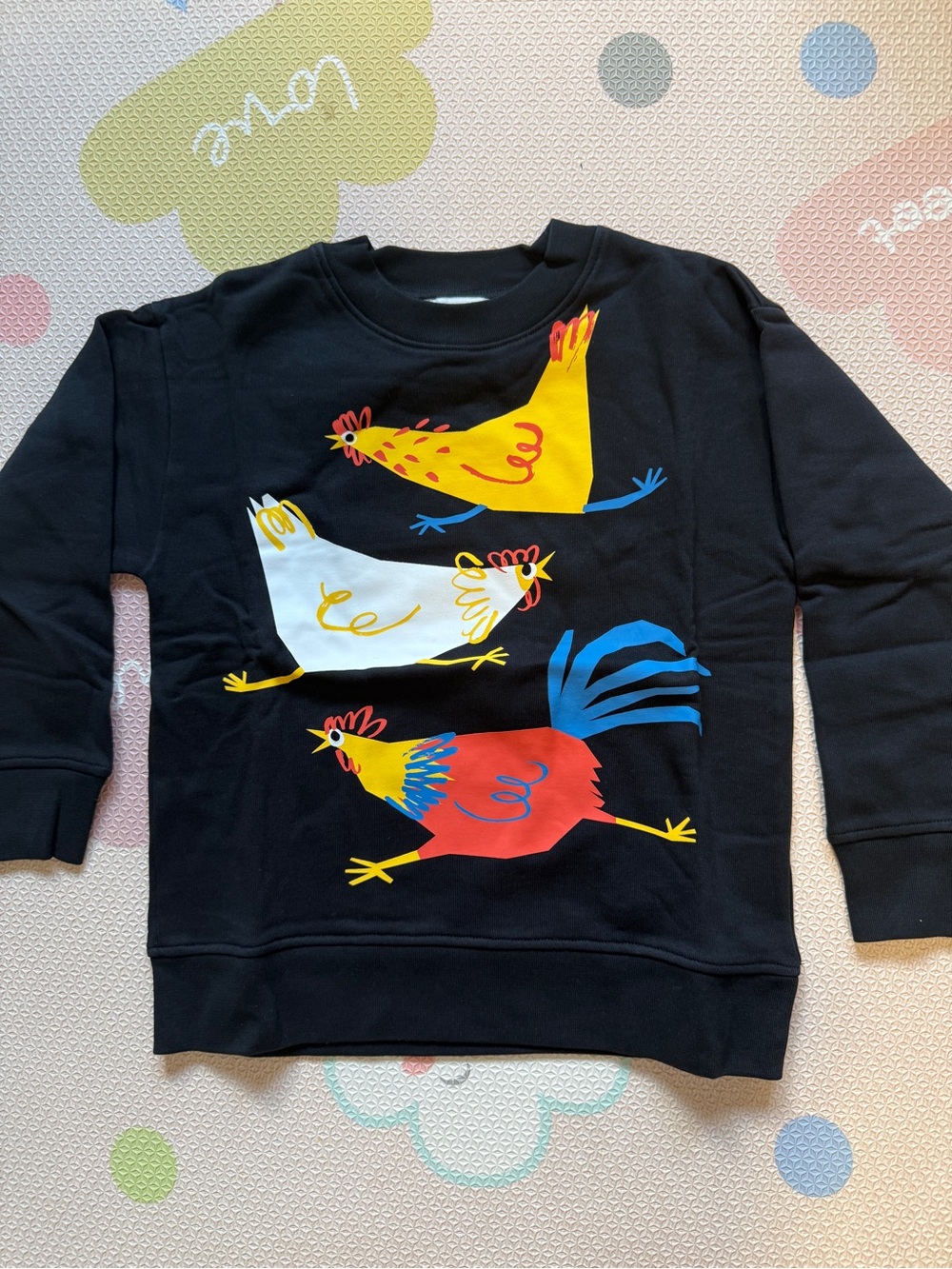 Stella McCartney Kids Black Sweatshirt with Colorful Rooster Trio